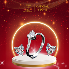 Combo Bông Tai + Nhẫn Hình Trái Tim Chuẩn Bạc 925 - GBJ47507 + GBJ44148 - Gia Bảo Jewelry