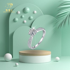 Nhẫn Xoàn 6 Chấu Viền Đá Cao Cấp (Freesize 11 -18) Chuẩn Bạc 925 - GBJ47508 - Gia Bảo Jewelry