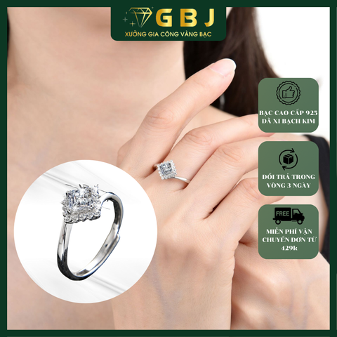 Nhẫn Xoàn Đính Đá Tứ Giác (Freesize) Chuẩn Bạc 925 - GBJ47511 - Gia Bảo Jewelry (Có Xi Kim)