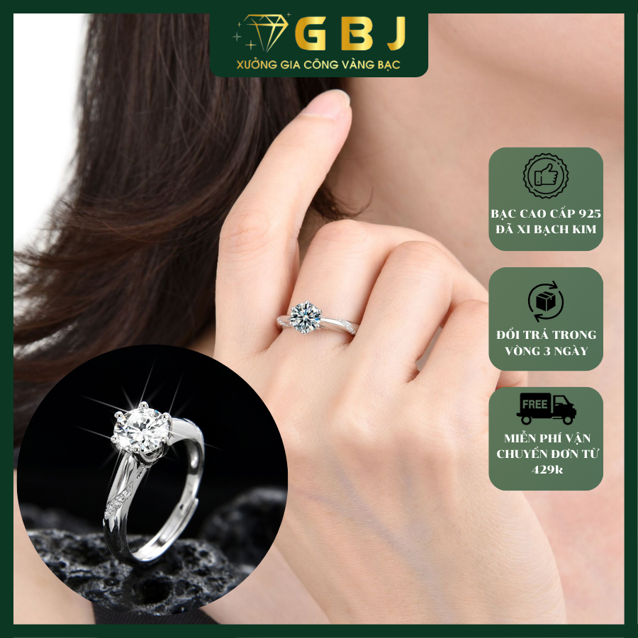 Nhẫn Bạc Đính Đá Cao Cấp (Freesize) Chuẩn Bạc 925 - GBJ47513 - Gia Bảo Jewelry