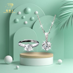 Combo Dây Chuyền Mặt Tròn Đá Moissanite + Nhẫn Bạc Đính Đá Cao Cấp Chuẩn Bạc 925 - GBJ47513 + GBJ47519 - Gia Bảo Jewelry