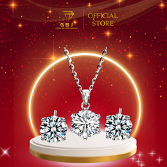 Combo Dây Mặt Tròn 8li Đá Moissanite + Bông Tai 4 Chấu Vỏ Xoàn 8li Đá Moissanite Chuẩn Bạc 925 - GBJ47519-M - GBJ47237-M - Gia Bảo Jewelry