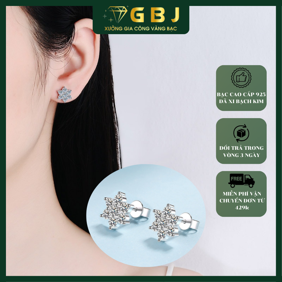 Bông Tai Hoa Tuyết Chuẩn Bạc 925 - GBJ47712 - Gia Bảo Jewelry (Có Xi Kim)