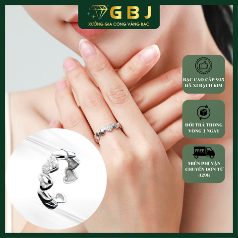 Nhẫn Full Tim Cao Cấp Chuẩn Bạc 925 - GBJ47846 - Gia Bảo Jewelry (Có Xi Kim)