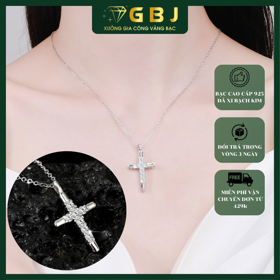 Dây Chuyền Thánh Giá Đính Đá Chuẩn Bạc 925 - GBJ47847 - Gia Bảo Jewelry (Có Xi Kim)