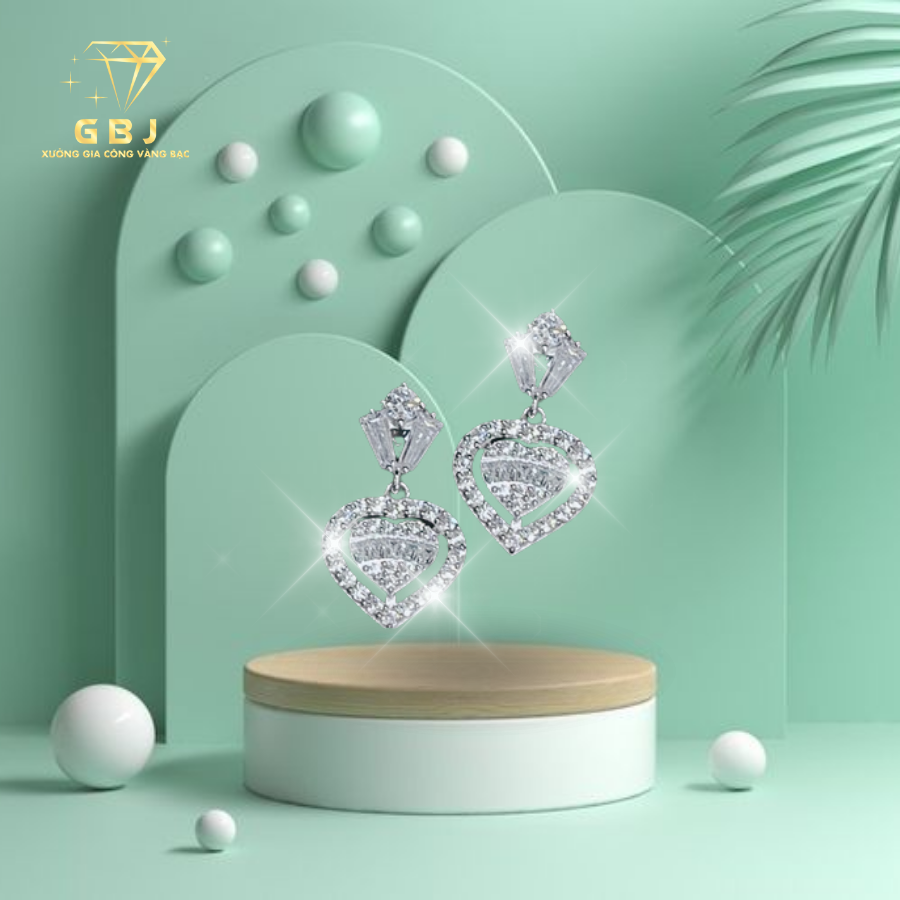 Bông Tai Mặt Trái Tim Viền Đá Chuẩn Bạc 925 - GBJ47922 - Gia Bảo Jewelry (Có Xi Kim)