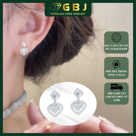 Bông Tai Mặt Trái Tim Viền Đá Chuẩn Bạc 925 - GBJ47922 - Gia Bảo Jewelry (Có Xi Kim)
