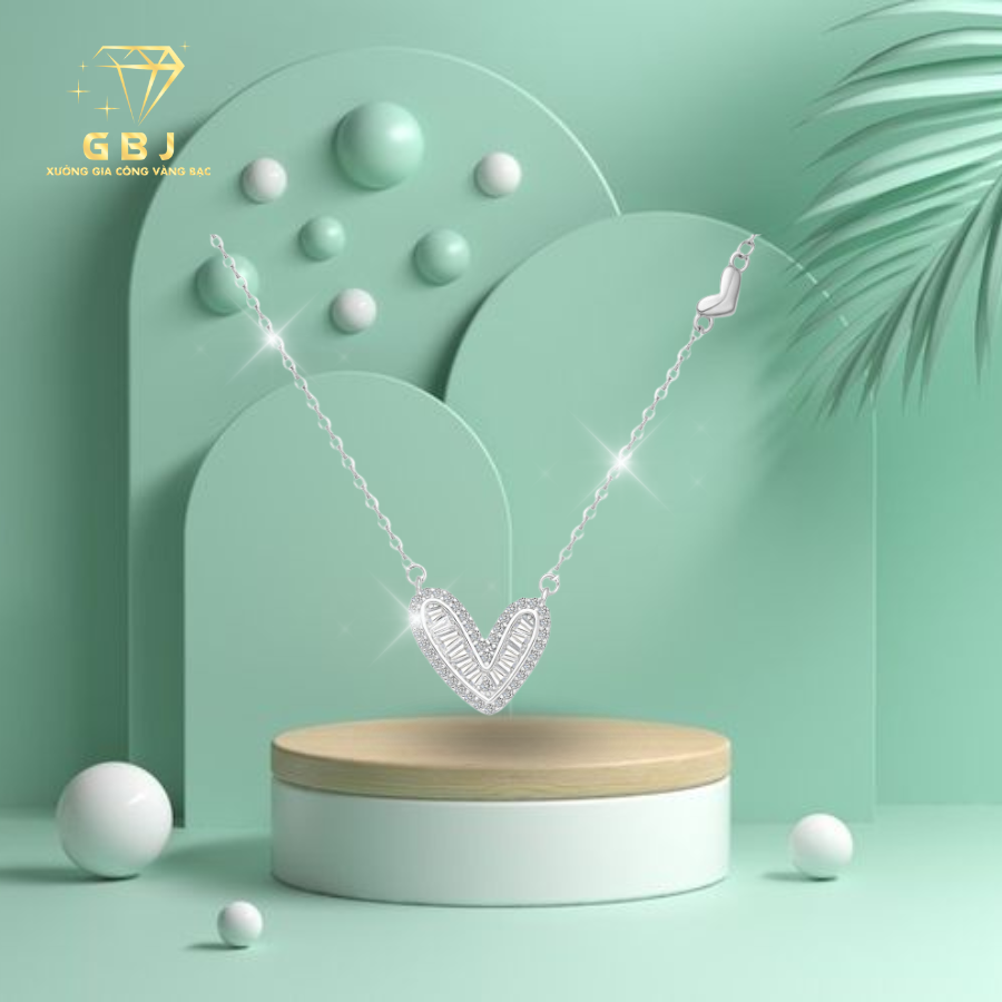 Dây Chuyền Tim Viền Giữa BAGUETTE X.K - GBJ52315 - Gia Bảo Jewelry
