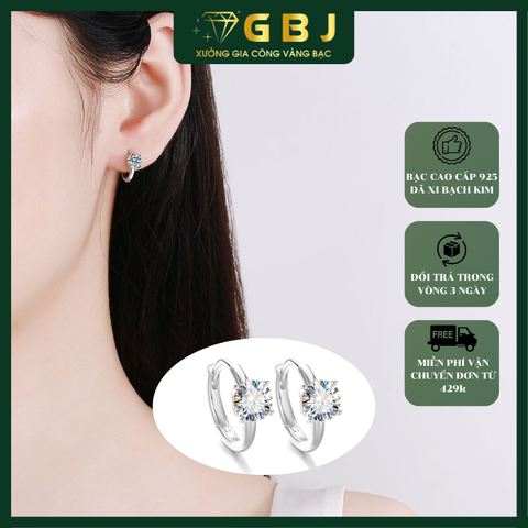 Bông Tai Khuyên Tròn 4 Chấu Chuẩn Bạc 925  - GBJ48088 - GBJ48087 - Gia Bảo Jewelry (Có Xi Kim)