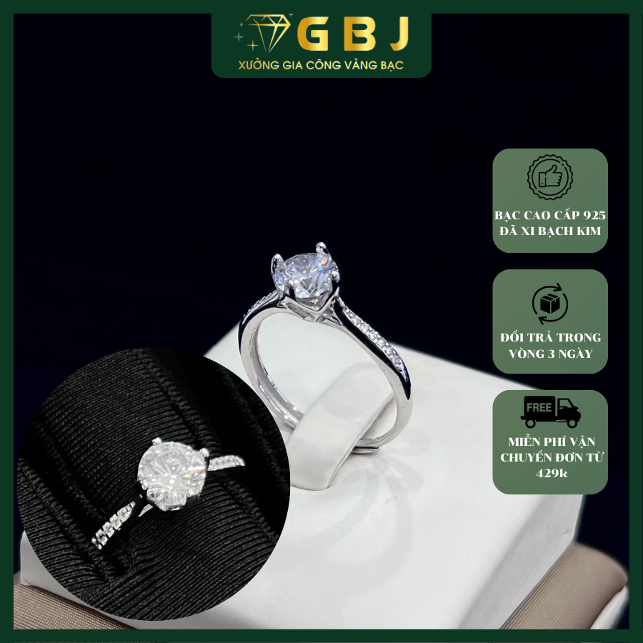Nhẫn Bạc 4 Chấu Viền Đ.á Tấm Viên Chủ 6Li3 (freesize) - GBJ48180 - Gia Bảo Jewelry (Có Xi Kim)