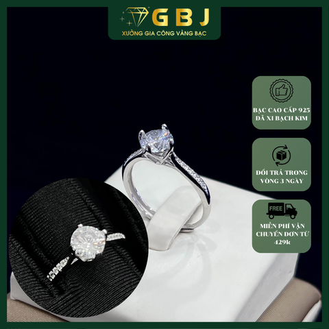 Nhẫn Bạc 4 Chấu Viền Đ.á Tấm Viên Chủ 6Li3 (freesize) - GBJ48180 - Gia Bảo Jewelry (Có Xi Kim)