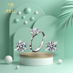 Combo Nhẫn 6 Chấu Gợn Sóng + Bông Tai 6 Chấu 6li3 Cao Cấp Chuẩn Bạc 925 - GBJ48182+GBJ43027 - Gia Bảo Jewelry