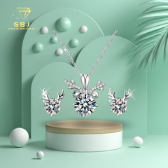 Combo Dây Chuyền + Bông Tai Tuần Lộc (Bông 5li CZ) Chuẩn Bạc 925 - GBJ48383-48169 + GBJ46325 - Gia Bảo Jewelry