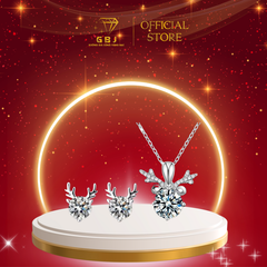 Combo Dây Chuyền + Bông Tai Tuần Lộc (Bông 5li Đá Moissanite ) Chuẩn Bạc 925 - GBJ48383-48169 + GBJ46325 - Gia Bảo Jewelry
