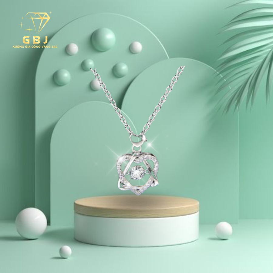 Dây Chuyền Mặt Trái Tim Tam Giác Lồng Ghép Đá CZ Thụy Sĩ Cao cấp 4Li (Độ Dài 4 Tấc 5) - Bạc 925 Đã Xi Bạch Kim - Thiết Kế Tinh Xảo, Sang Trọng Quyến Rũ - Thời Thượng  - GBJ56403 - Gia Bảo Jewelry