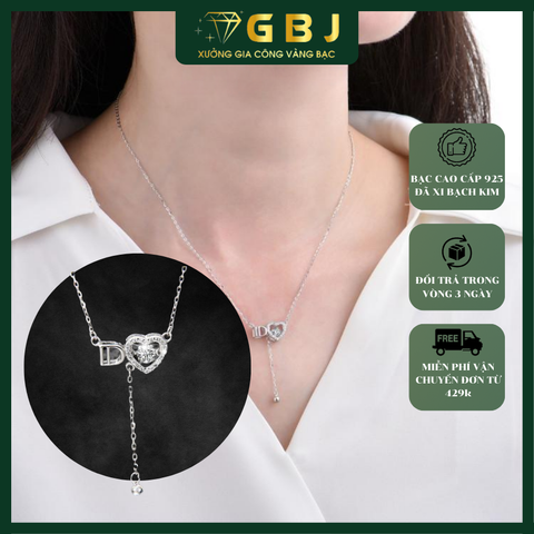 Dây Chuyền LM Chữ D Tim Chuẩn Bạc 925  - GBJ48662 - Gia Bảo Jewelry (Có Xi Kim)