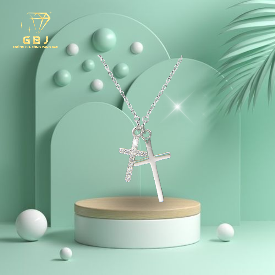 Dây Chuyền Mặt Thánh Giá Cặp Đôi Đính Đá Chuẩn Bạc 925 - GBJ48673 - Gia Bảo Jewelry (Có Xi Kim)