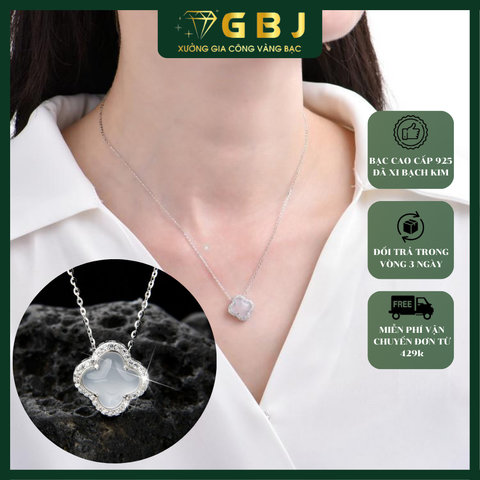 Dây Chuyền LM 4 Cánh Viền Đá Trắng Chuẩn Bạc 925 - GBJ48674 - Gia Bảo Jewelry