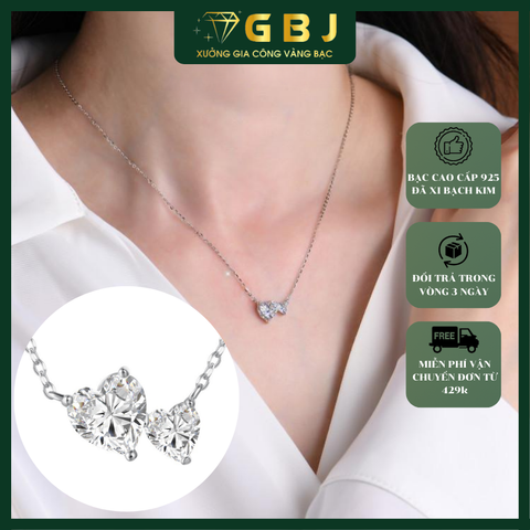 Dây Chuyền Liền Mặt Tim Đôi 3 Chấu Chuẩn Bạc 925 - GBJ48678 - Gia Bảo Jewelry