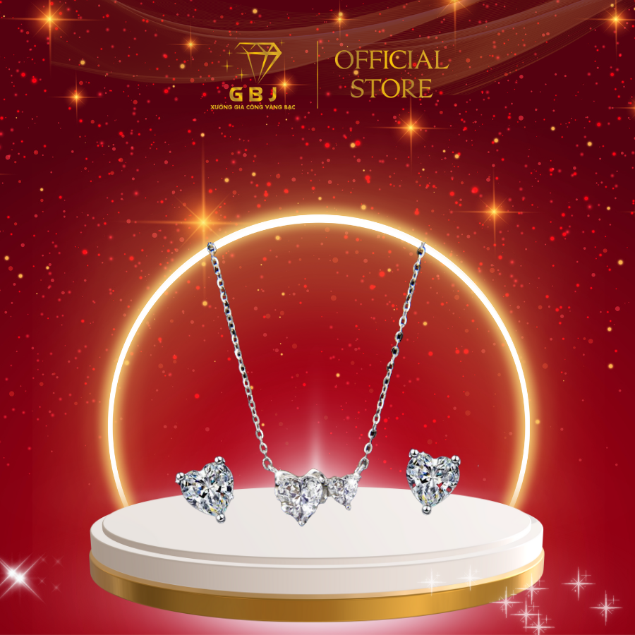 Combo Dây Chuyền Tim Đôi 3 Chấu + Bông Tai Trái Tim Cao Cấp Chuẩn Bạc 925 - GBJ48678 + GBJ44148 - Gia Bảo Jewelry