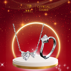 Combo Dây Chuyền LM + Nhẫn Nữ Hình Tim Đôi 3 Chấu Chuẩn Bạc 925 - GBJ48678+GBJ47507 - Gia Bảo Jewelry