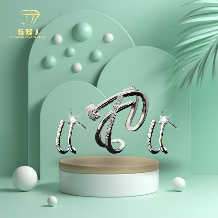 Combo Nhẫn Đinh Đính Đá + Bông Tai Kẹp Vành Phong Cách Chuẩn Bạc 925 - GBJ48684-48710 - Gia Bảo Jewelry