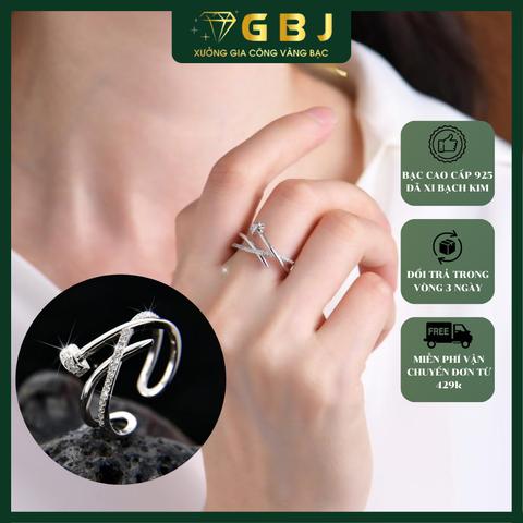 Nhẫn Đinh Đính Đá Chuẩn Bạc 925 - GBJ48684 - Gia Bảo Jewelry (Có Xi Kim)