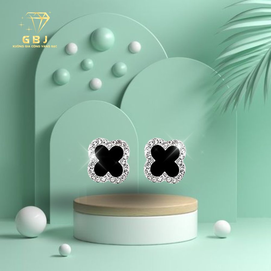 Bông Tai Hoa 4 Cánh Viền Đá Cao Cấp Chuẩn Bạc 925 - GBJ47753 - Gia Bảo Jewelry