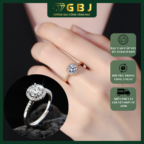 Nhẫn 4 Chấu Viền Đá 02 M.O.I 6li (Freesize) Chuẩn Bạc 925 - GBJ48696 - Gia Bảo Jewelry (Có Xi Kim)