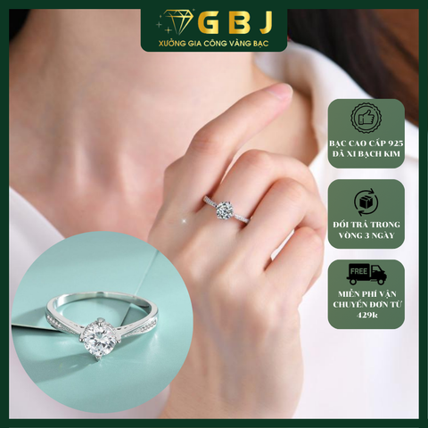 Nhẫn 4 Chấu Viền Đá Mảnh 03 (Freesize 13-19) Chuẩn Bạc 925 - GBJ48699 - GIA BẢO JEWELRY
