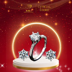 Combo Nhẫn 6 Chấu Viền Đá Mảnh 02 + Bông Tai 6 Chấu 6li3 Đá Moissanite  Cao Cấp Chuẩn Bạc 925 - GBJ48702 - GBJ43027 - Gia Bảo Jewelry