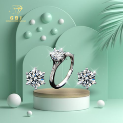 Combo Nhẫn 6 Chấu Viền Đá Mảnh 02 + Bông Tai 6 Chấu 6li3 Đá Moissanite  Cao Cấp Chuẩn Bạc 925 - GBJ48702 - GBJ43027 - Gia Bảo Jewelry