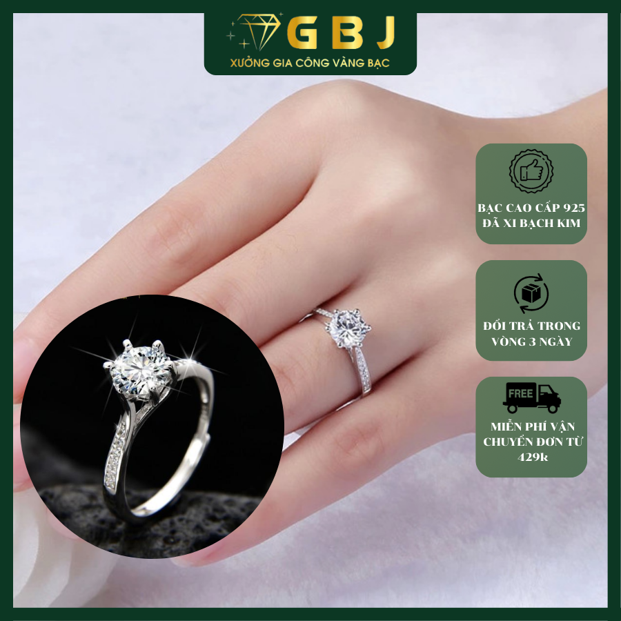Nhẫn 6 Chấu Viền Đá Mảnh 02 (Freesize 14-20) Chuẩn Bạc 925 - GBJ48702 - Gia Bảo Jewelry (Có Xi Kim)