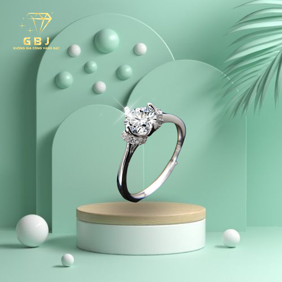 Nhẫn 4 Chấu Viền Trơn Nụ Đính Đá 6li5 (Freesize 12-18) Chuẩn Bạc 925 - GBJ48703 - Gia Bảo Jewelry (Có Xi Kim)