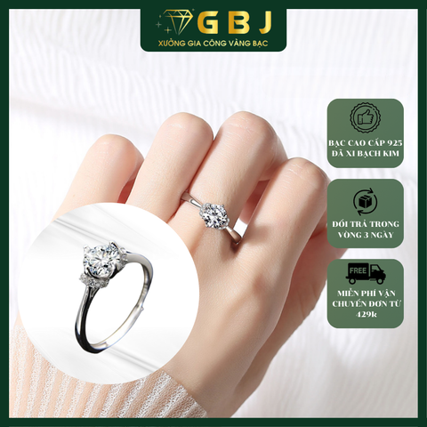 Nhẫn 4 Chấu Viền Trơn Nụ Đính Đá 6li5 (Freesize 12-18) Chuẩn Bạc 925 - GBJ48703 - Gia Bảo Jewelry (Có Xi Kim)