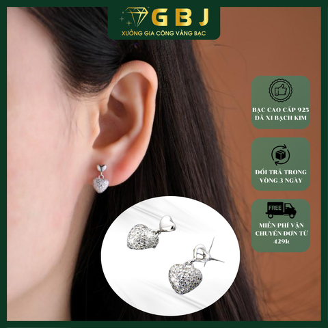 Bông Tai Hoạ Tiết Tim Đôi TT (Chốt Đẩy) Chuẩn Bạc 925 - GBJ48708 - Gia Bảo Jewelry (Có Xi Kim)