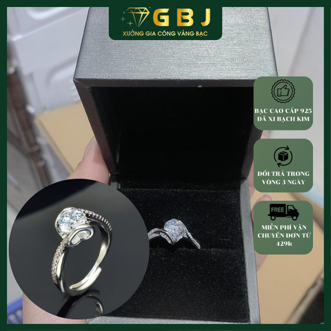 Nhẫn Nữ Chấu Tim Đôi Đặc Biệt 6li5 Freesize (16-21) Chuẩn Bạc 925 - GBJ48711 - Gia Bảo Jewelry (Có Xi Kim)
