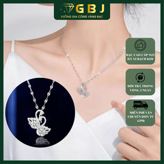 Dây Chuyền Bạc Mặt Thiên Nga Đôi Đính Đá CZ Cao Cấp 6LI5 Chuẩn Bạc 925 (Dài 4 Tấc 5) - Đã Xi Bạch Kim - Sang Trọng Quý Phái, Tương Trưng Cho Tình Yêu Chung Thủy - Tặng Kèm Túi Xách Thời Trang Gia Bảo - GBJ48786 - Gia Bảo Jewelry