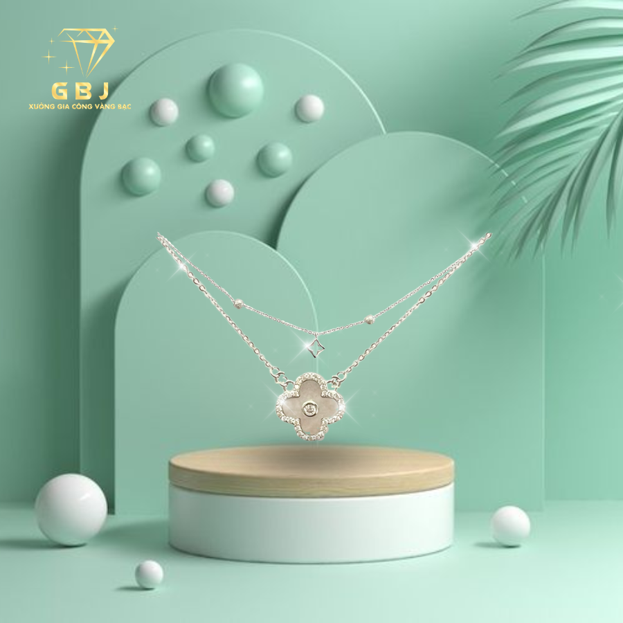 Dây Chuyền LM 4 Cánh Viền Đ.á X.K (4T5) - GBJ52201 - Gia Bảo Jewelry