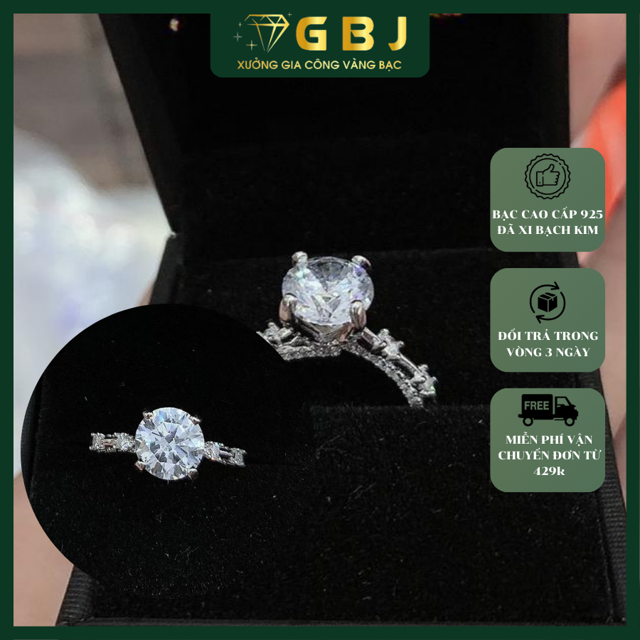 Nhẫn Viền 2 Đá Độc Đáo M.O.I 8li Chuẩn Bạc 925 - GBJ48808 - Gia Bảo Jewelry (Có Xi Kim)