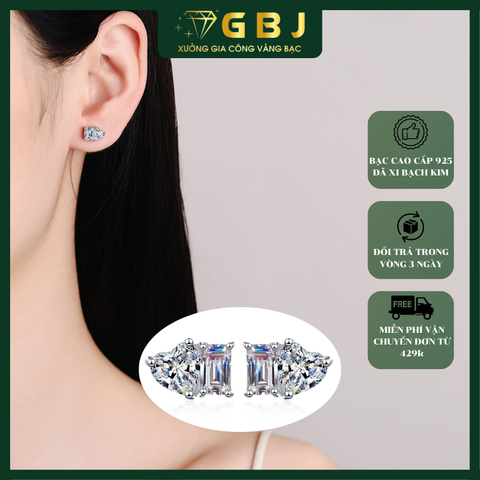 Bông Tai Tim BAGUETTE Chuẩn Bạc 925 - GBJ48811 - Gia Bảo Jewelry (Có Xi Kim)