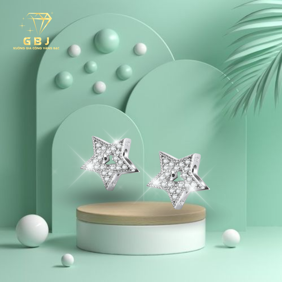 Bông Tai Ngôi Sao 5 Cánh Đính Đá Chuẩn Bạc 925 - GBJ48994 - Gia Bảo Jewelry (Có Xi Kim)