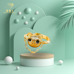 Nhẫn Mèo Đeo Kính Cute Bạc 925 Xi Vàng - GBJ49330 - Gia Bảo Jewelry