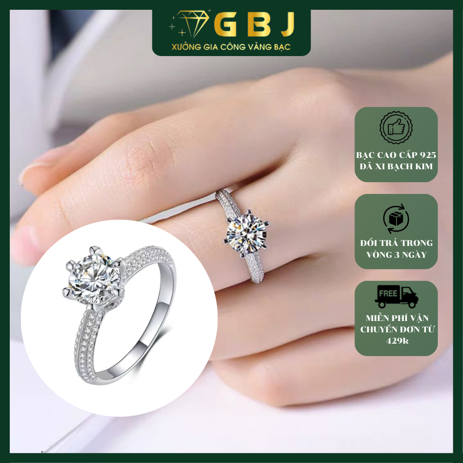 Nhẫn Viền Đôi 6 Chấu Đá 6li5 (Freesize 10 -14) Chuẩn Bạc 925 - GBJ49428 - Gia Bảo Jewelry