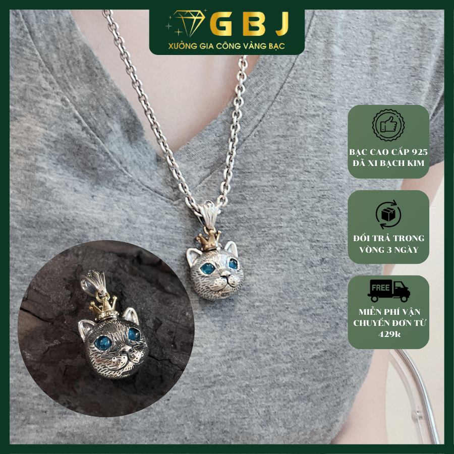 Mặt Dây Mèo Đội Vương Miệng Xinh Xắn Chuẩn Bạc 925 - GBJ49483 - Gia Bảo Jewelry