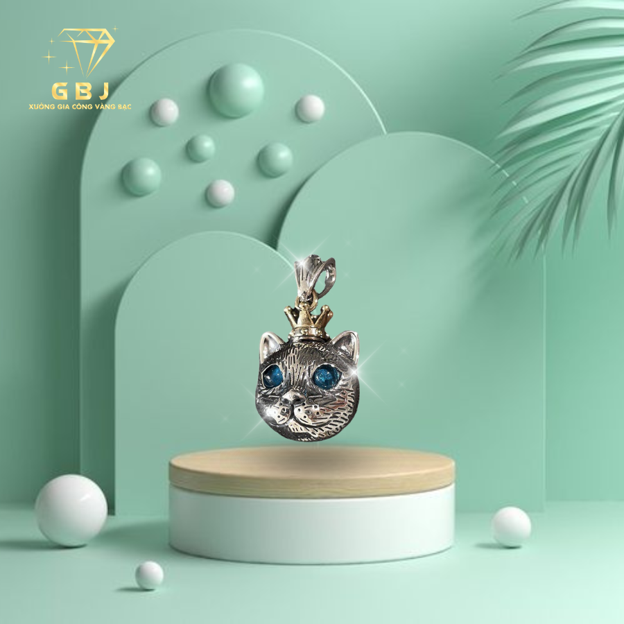 Mặt Dây Mèo Đội Vương Miệng Xinh Xắn Chuẩn Bạc 925 - GBJ49483 - Gia Bảo Jewelry