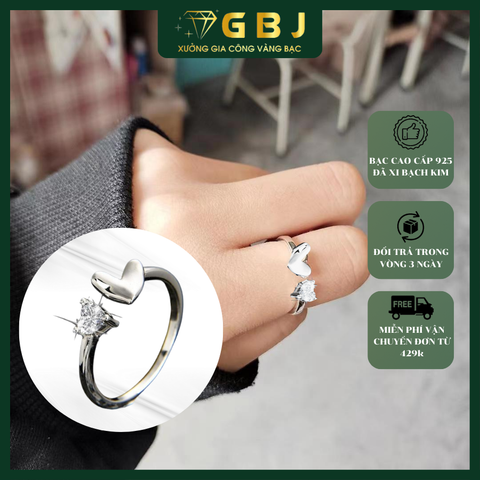 Nhẫn 2 Trái Tim Đính Đá Chuẩn Bạc 925 - GBJ49489 - Gia Bảo Jewelry (Có Xi Kim)