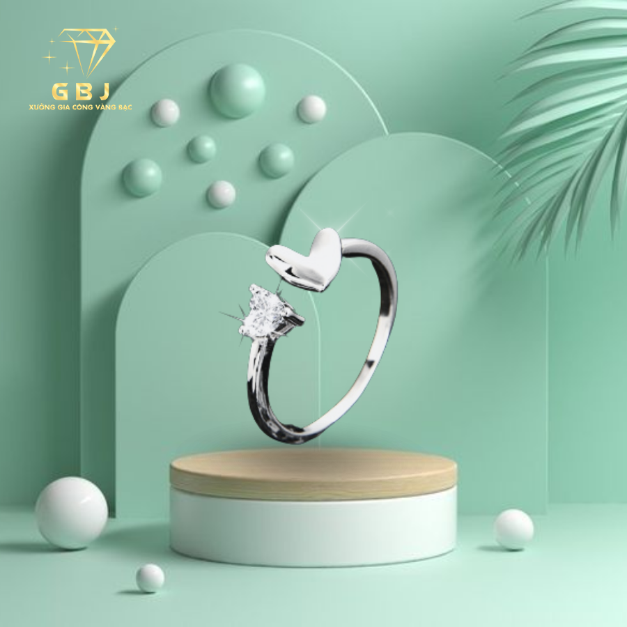 Nhẫn 2 Trái Tim Đính Đá Chuẩn Bạc 925 - GBJ49489 - Gia Bảo Jewelry (Có Xi Kim)