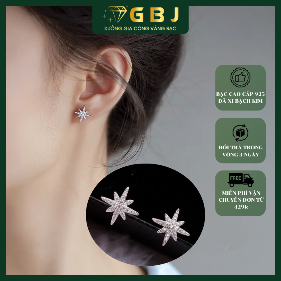 Bông Tai Ngôi Sao 8 Cánh Tia Sáng Lấp Lánh Chuẩn Bạc 925 - GBJ49588 - Gia Bảo Jewelry