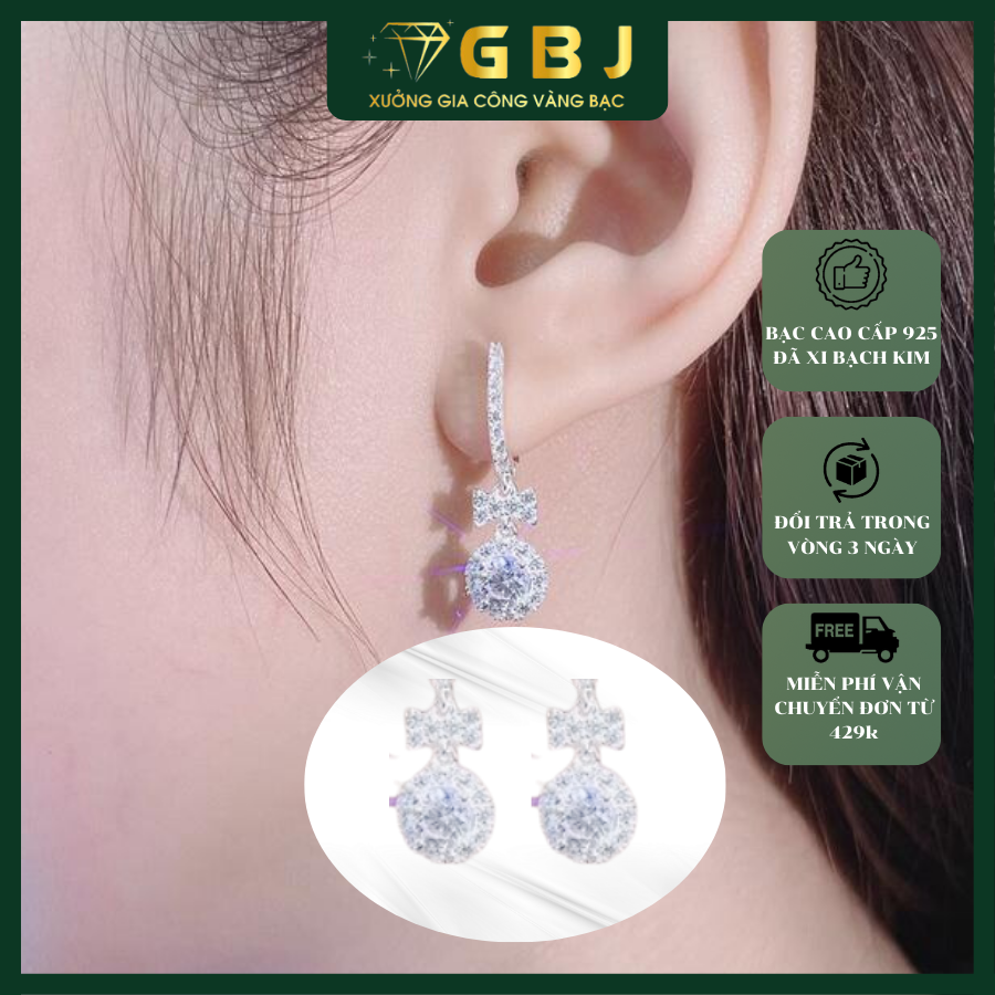 Bông Tai Tòn Ten Nơ Tròn Đính Đá Cao Cấp Chuẩn Bạc 925 - GBJ47983 - Gia Bảo Jewelry